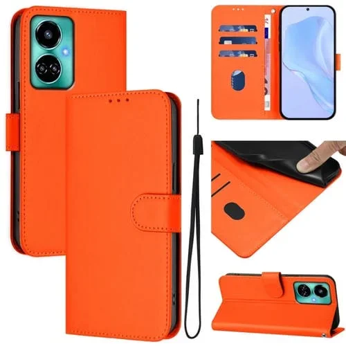 Funda de Piel para Tecno Camon 19/19 Pro 5G con Textura y Cordón (Naranja)