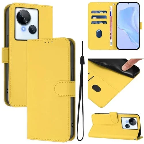 Funda de Piel para Tecno Spark 10 5G con Textura Liso y Cordón (Amarillo Limón)