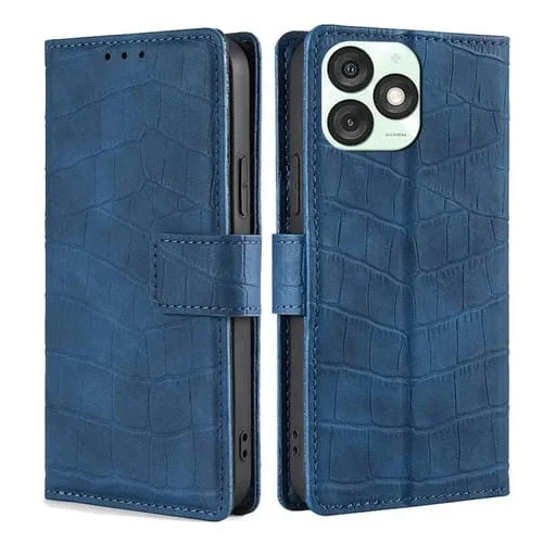 Funda de Piel para Teléfono Itel A50 4G con Cierre Magnético y Diseño de Cocodrilo (Azul)