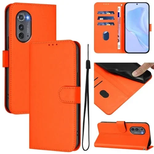 Funda de Piel Sintética con Cordón para Motorola Edge 2022 (Naranja)
