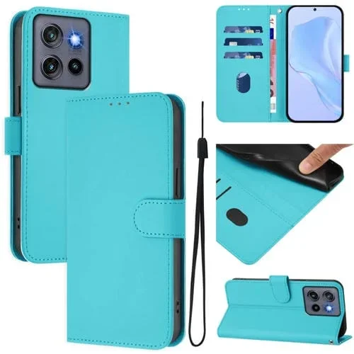 Funda de Piel Sintética con Cordón para Motorola Edge 50 Neo Skin Feel (Azul Lago)