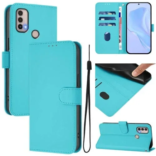 Funda de Piel Sintética con Cordón para Motorola Moto E20/E30/E40 (Azul Lago)
