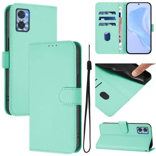 Funda de Piel Sintética con Cordón para Motorola Moto E22 4G/E22I 4G (Verde Menta)