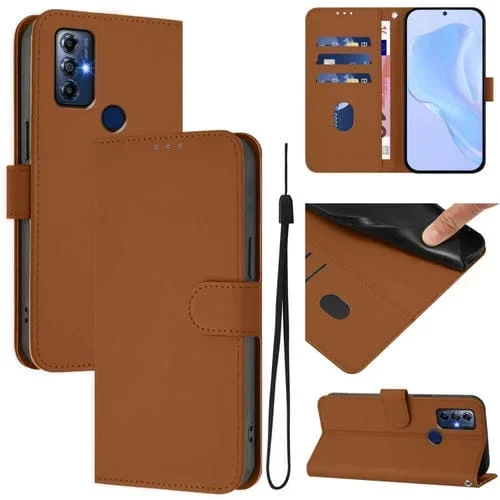 Funda de Piel Sintética con Cordón para Motorola Moto G Play 2022 (Marrón)