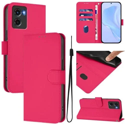 Funda de Piel Sintética con Cordón para Motorola Moto G05 (Rosa y Rojo)
