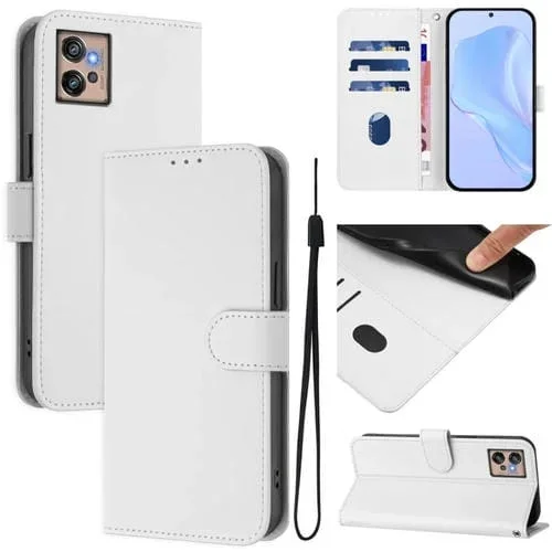 Funda de Piel Sintética con Cordón para Motorola Moto G32 (Blanco)