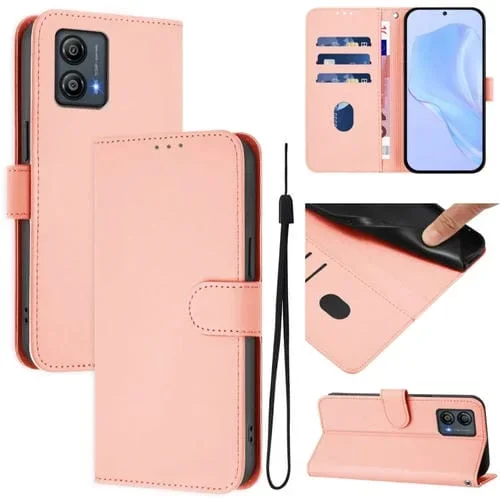 Funda de Piel Sintética con Cordón para Motorola Moto G53 5G y G13 4G (Rosa)
