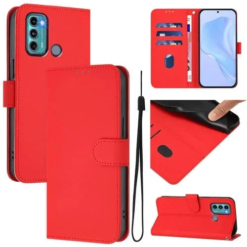 Funda de Piel Sintética con Cordón para Motorola Moto G60/G40 Fusion (Rojo)