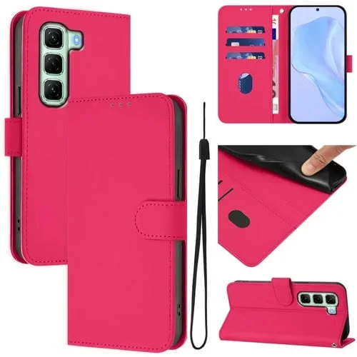 Funda de Piel Sintética con Cordón para Teléfono Infinix Hot 50 4G (Rosa y Rojo)