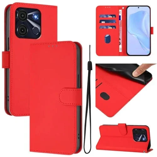 Funda de Piel Sintética con Cordón para Teléfono Itel A60/A60S (Rojo)