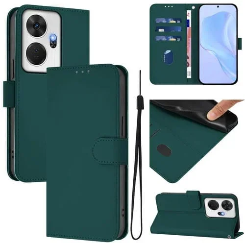 Funda de Piel Sintética con Cordón para Teléfono Itel P55+ (Verde Oscuro)