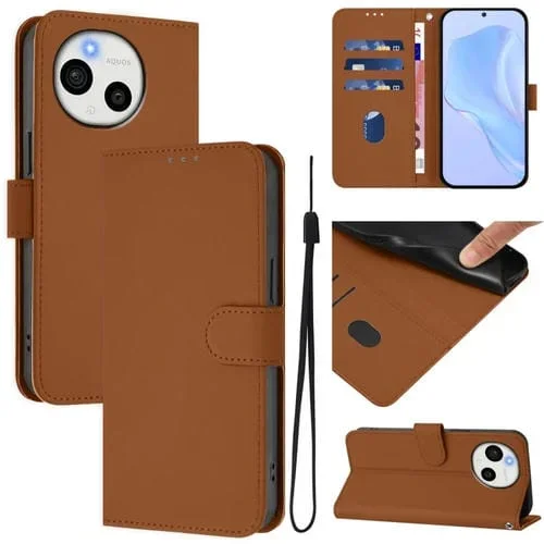 Funda de Piel Sintética con Cordón para Teléfono Sharp Aquos Sense9 (Marrón)