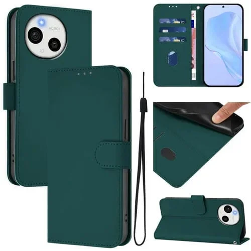 Funda de Piel Sintética con Cordón para Teléfono Sharp Aquos Sense9 (Verde Oscuro)