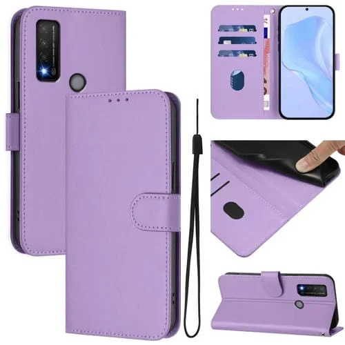 Funda de Piel Sintética con Cordón para Teléfono TCL 20 R 5G (Morado Lavanda)