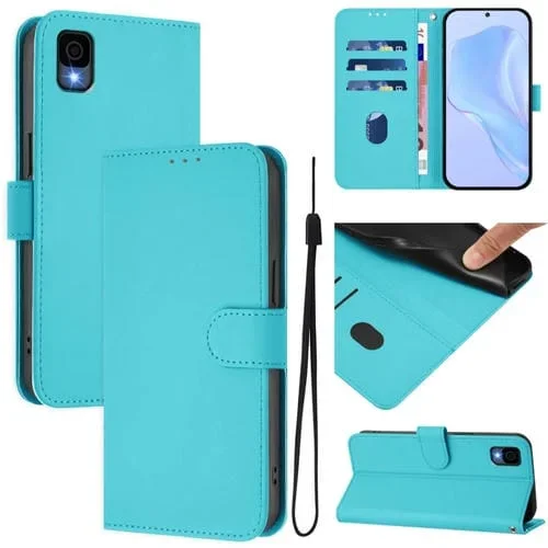 Funda de Piel Sintética con Cordón para Teléfono TCL 30Z T602Dl (Azul Lago)