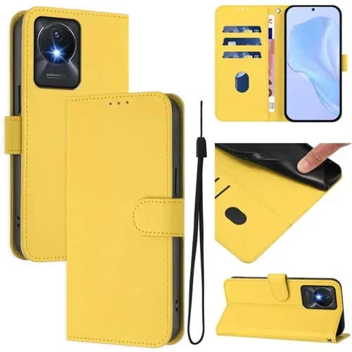 Funda de Piel Sintética con Cordón para Vivo Y02A 4G / Y02 4G / Y11 2023 (Amarillo Limón)