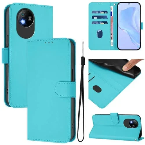 Funda de Piel Sintética con Cordón para ZTE Blade A35 Lite/A35 Core (Azul Lago)