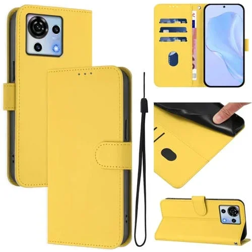 Funda de Piel Sintética con Cordón para ZTE Blade V50 Vita (Amarillo Limón)