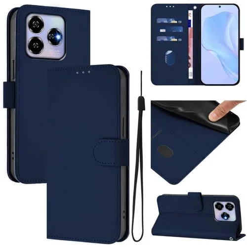 Funda de Piel Sintética con Cordón para ZTE Blade V60 4G y Axon 60 4G (Azul Marino)