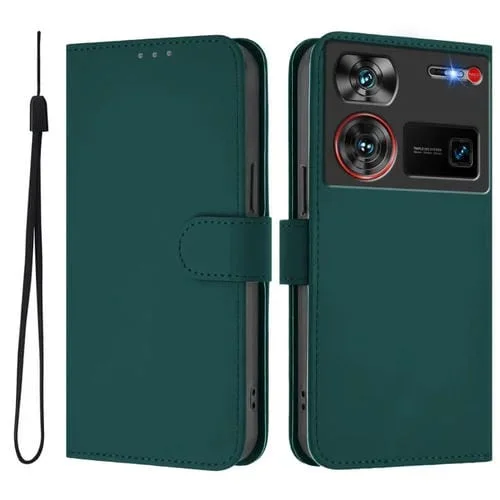 Funda de Piel Sintética con Cordón para ZTE Nubia Z60 Ultra (Verde Oscuro)