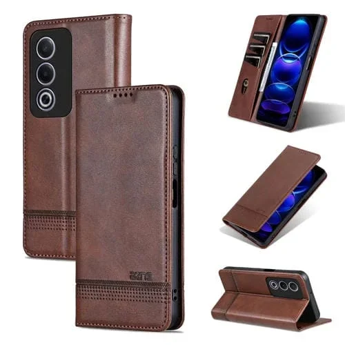 Funda de Piel Sintética con Tapa Magnética con Textura de Piel de Becerro para Oppo A3 Energy/A3X 5G Azns (Marrón Oscuro)