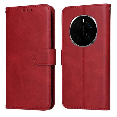 Funda de Piel Sintética con Tapa para Honor Magic7 Pro (Rojo)