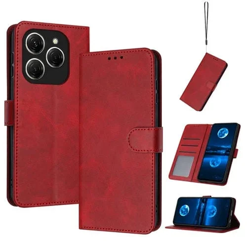 Funda de Piel Sintética con Tapa para Tecno Spark 20 Pro 5G (Rojo)