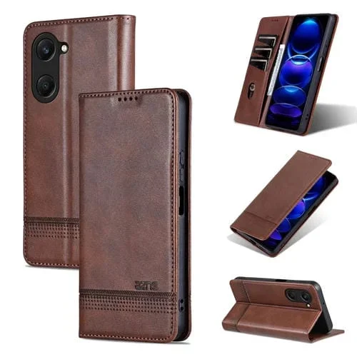 Funda de Piel Sintética con Textura de Becerro Magnética Azns para Vivo Y37/Y37M 5G/Y36T 5G (Marrón Oscuro)