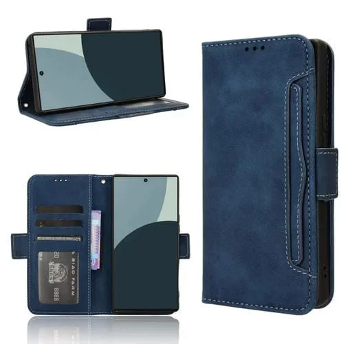 Funda de Piel Sintética con Textura de Becerro y Ranuras para Tarjetas para Sharp Aquos R9 (Azul)