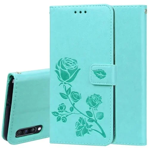 Funda de Piel Sintética Galaxy A70 con Tapa Horizontal, Soporte, Ranuras y Billetera (Verde)