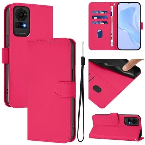 Funda de Piel Sintética para Teléfono TCL 50 Le con Cordón (Rosa y Rojo)