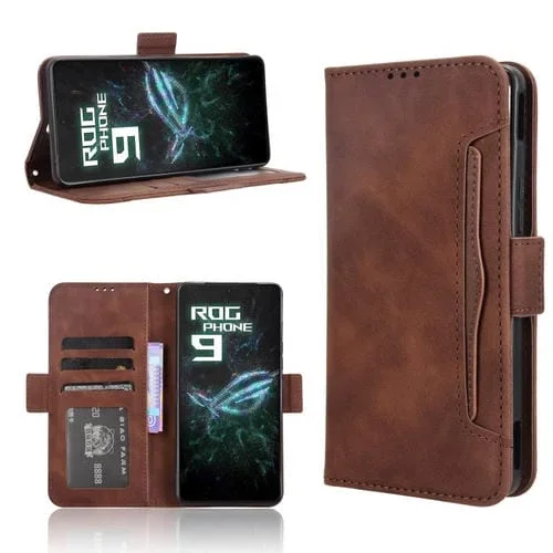 Funda de Piel Textura Becerro con Ranuras para Tarjetas para Asus Rog Phone 9/9 Pro (Marrón)