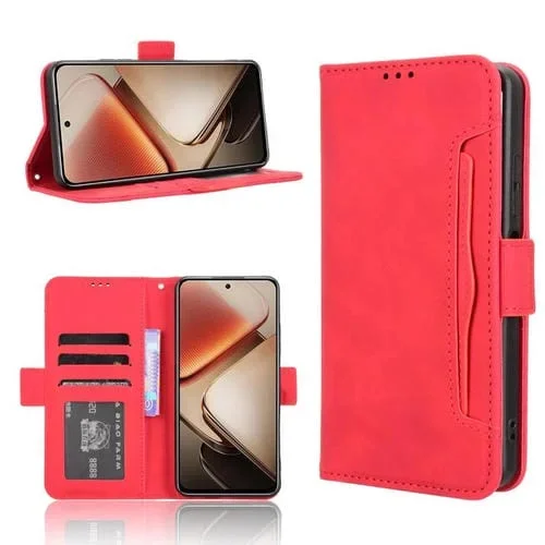 Funda de Piel Textura de Becerro con Ranuras para Tarjetas para Oukitel C58/C58 Pro (Roja)