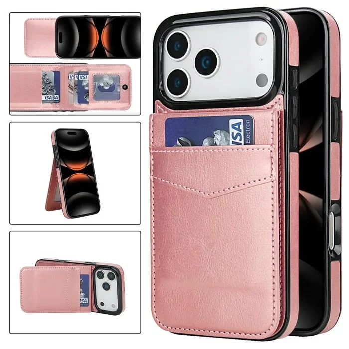 Funda de PU con ranuras para tarjetas para iPhone 17 Pro Max (oro rosa)