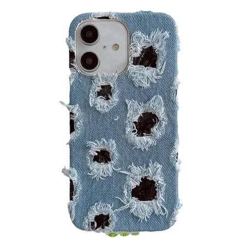 Funda de Pu para iPhone 16 Plus con Múltiples Agujeros y Encaje (Negro)