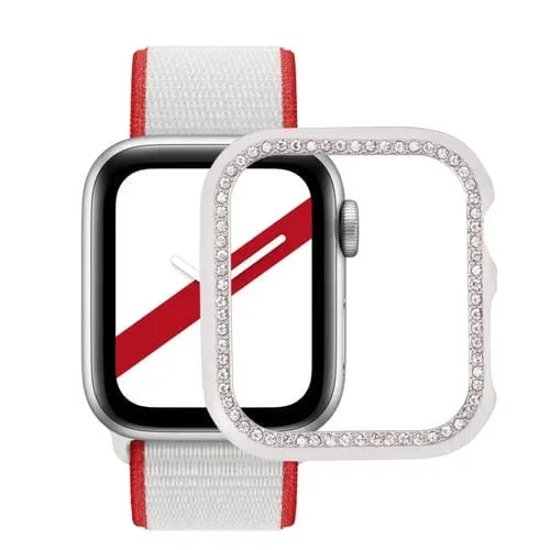 Funda de Reloj Metal Diamante para Apple Watch Series 7 6 SE 5 4 40mm (Silver)