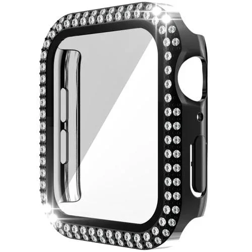Funda de Reloj + Vidrio Templado Diamante PC para Apple Watch Series 6 SE 5 4 44mm (Negro)