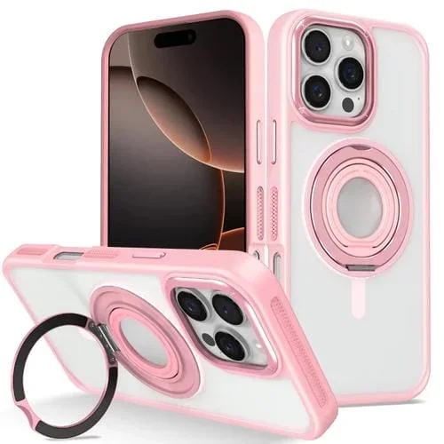 Funda de Silicona con Anillo Giratorio 360 Grados para iPhone 16 Pro (Rosa)