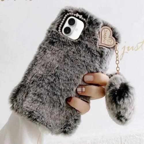 Funda de Silicona con Colgante y Diseño de Flores de Diamantes Dorados para iPhone 16 (Gris)
