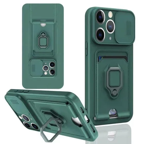 Funda de Silicona iPhone 11 Pro Max Sliding Camshield con Tarjetero Magnético (Verde Oscuro)