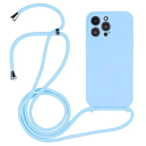 Funda de Silicona Líquida con Cordón Cruzado para iPhone 16 Pro (Azul)