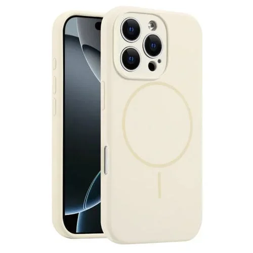 Funda de Silicona Líquida con Orificios Finos Magsafe para iPhone 16 Pro (Amarillo Crema)