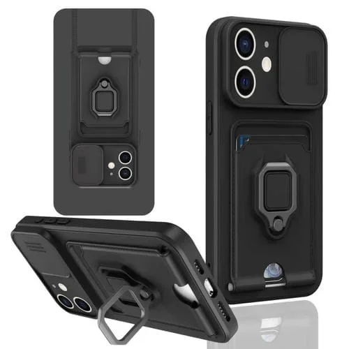 Funda de Silicona para iPhone 11 con Soporte Magnético y Tarjeta Deslizante Camshield (Negro)