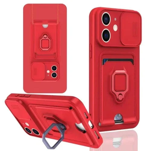 Funda de Silicona para iPhone 12 con Soporte Magnético y Tarjeta Deslizante Camshield (Rojo)