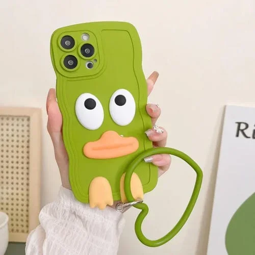 Funda de Silicona para iPhone 12 Pro Max Wave Edge Big Duck con Pulsera (Verde)