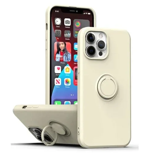 Funda de Silicona para iPhone 15 con Función Atril y Anillo (Blanco)