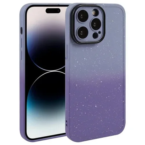 Funda de Silicona para iPhone 15 Pro Gradient Starry con Película de Lente (Gris Púrpura)