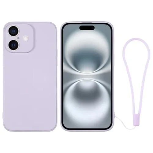 Funda de Silicona para iPhone 16 con Correa para la Muñeca (Morado Claro)