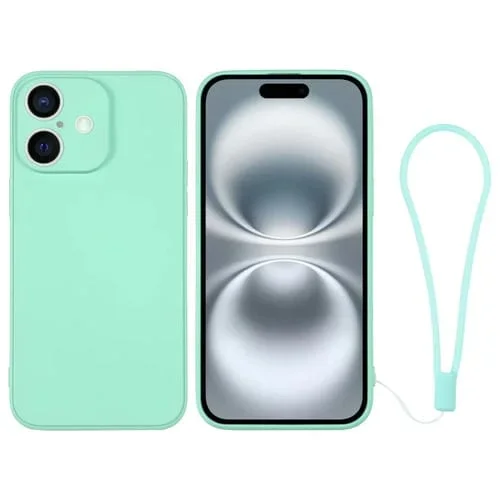 Funda de Silicona para iPhone 16 con Correa para la Muñeca (Verde Menta)
