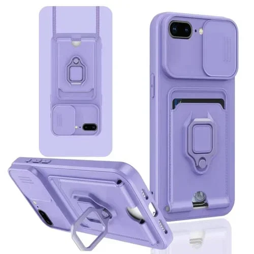 Funda de Silicona para iPhone 7 Plus/8 Plus con Soporte Magnético y Tarjeta Deslizante Camshield (Púrpura Claro)